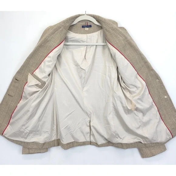 Tommy Hilfiger Blazer Womens 10 Beige Textured Metallic Two Button Lined Jacket - Picture 3 of 14